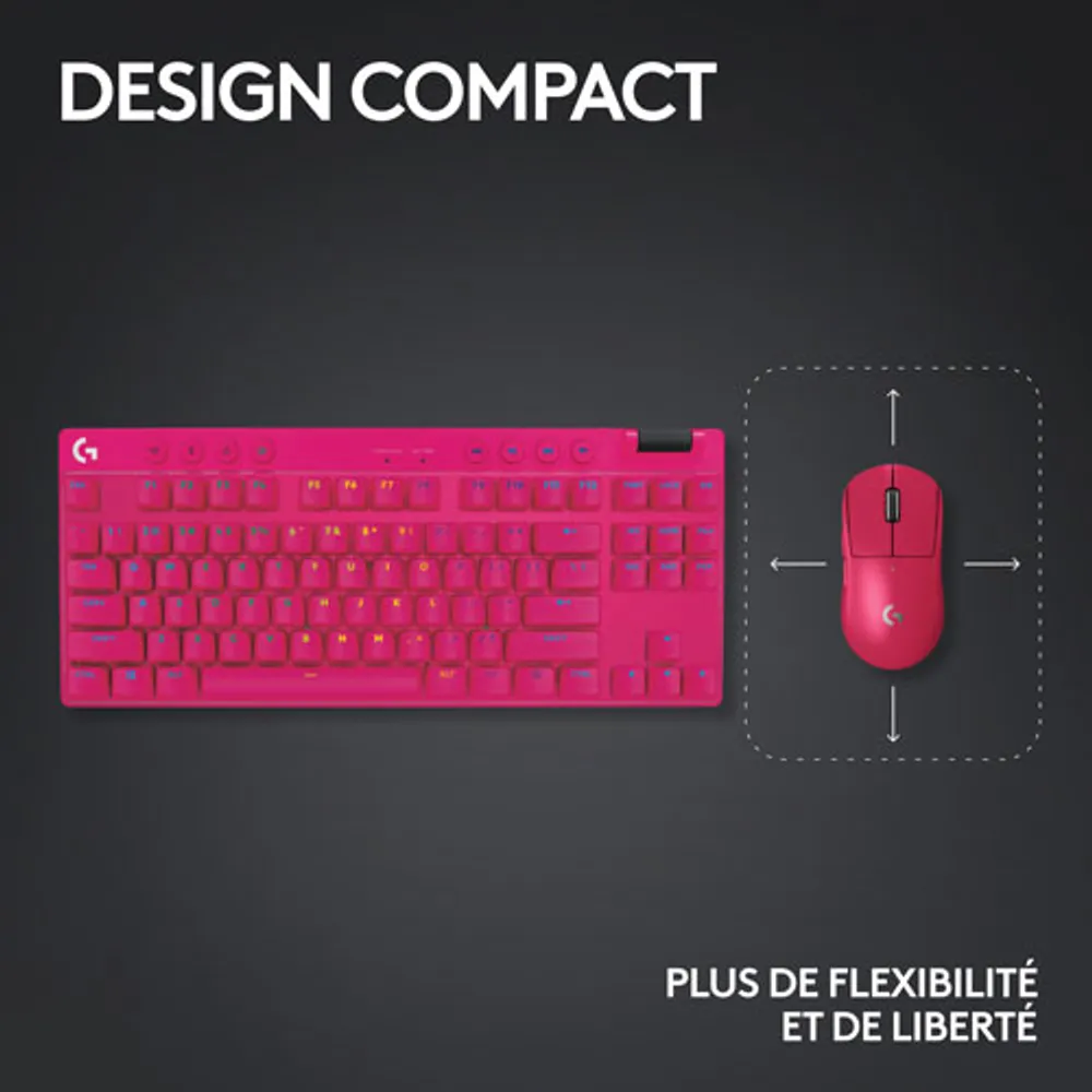 Clavier de jeu mécanique rétroéclairé Bluetooth à touches tactiles sans pavé numérique G PRO X LIGHTSPEED de Logitech - Magenta - Anglais - Exclusivité Best Buy