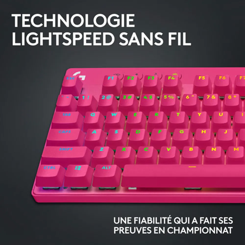 Clavier de jeu mécanique rétroéclairé Bluetooth à touches tactiles sans pavé numérique G PRO X LIGHTSPEED de Logitech - Magenta - Anglais - Exclusivité Best Buy