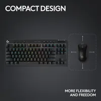 Clavier de jeu mécanique rétroéclairé Bluetooth à touches linéaires sans pavé numérique G PRO X LIGHTSPEED de Logitech