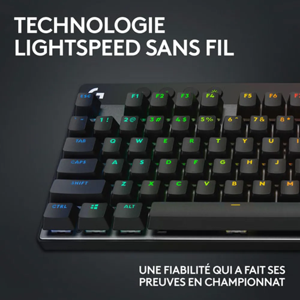 Clavier de jeu mécanique rétroéclairé Bluetooth à touches linéaires sans pavé numérique G PRO X LIGHTSPEED de Logitech