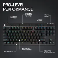 Clavier de jeu mécanique rétroéclairé Bluetooth à touches linéaires sans pavé numérique G PRO X LIGHTSPEED de Logitech