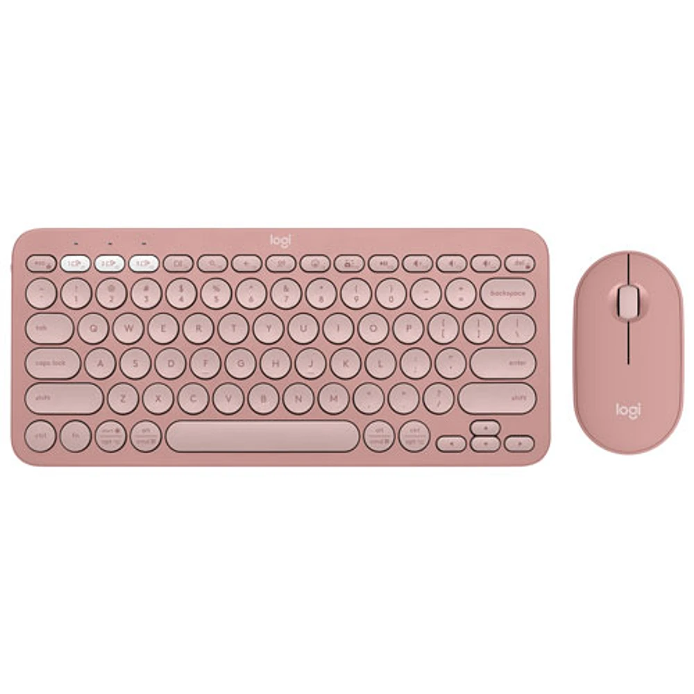 Ensemble avec souris optique et clavier ergonomique Bluetooth Pebble 2 de Logitech - Rose - Anglais