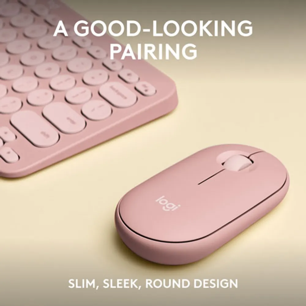 Ensemble avec souris optique et clavier ergonomique Bluetooth Pebble 2 de Logitech - Rose - Anglais