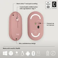 Ensemble avec souris optique et clavier ergonomique Bluetooth Pebble 2 de Logitech - Rose - Anglais