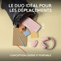 Ensemble avec souris optique et clavier ergonomique Bluetooth Pebble 2 de Logitech - Rose - Anglais