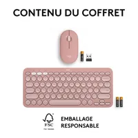 Ensemble avec souris optique et clavier ergonomique Bluetooth Pebble 2 de Logitech - Rose - Anglais