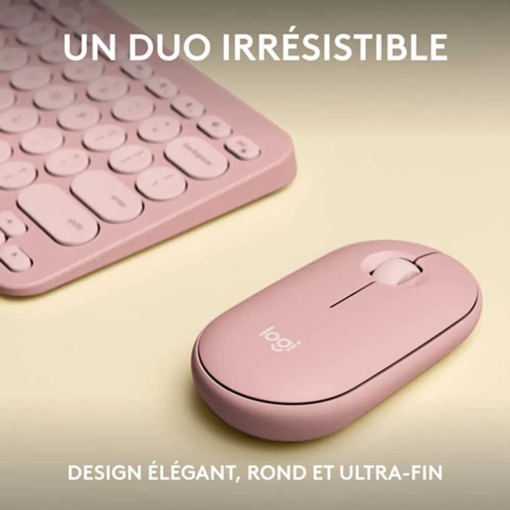 Ensemble avec souris optique et clavier ergonomique Bluetooth Pebble 2 de Logitech - Rose - Anglais