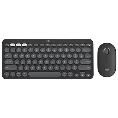 Ensemble avec souris optique et clavier ergonomique Bluetooth Pebble 2 de Logitech - Noir - Anglais