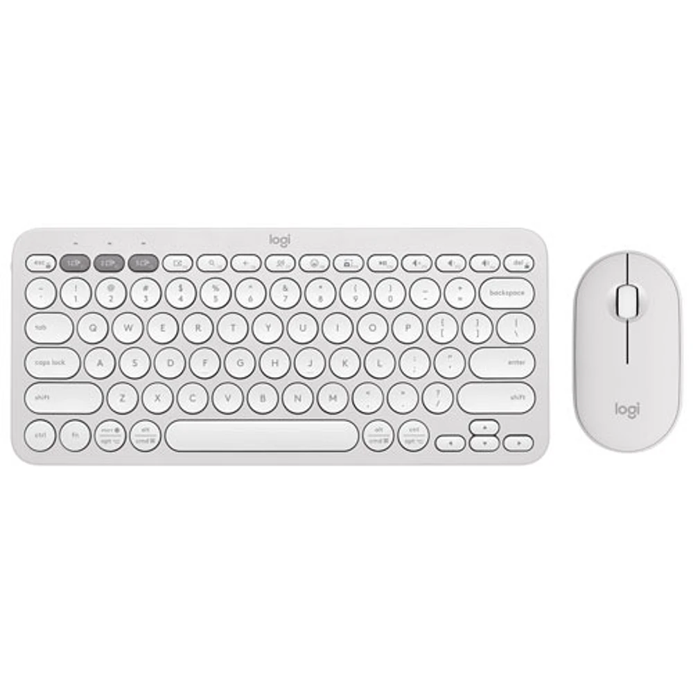 Ensemble avec souris optique et clavier ergonomique Bluetooth Pebble 2 de Logitech - Blanc - Anglais