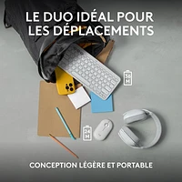 Ensemble avec souris optique et clavier ergonomique Bluetooth Pebble 2 de Logitech - Blanc - Anglais