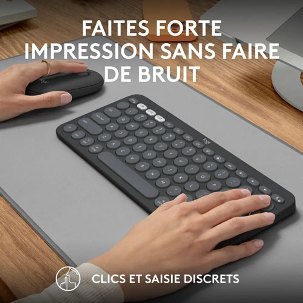 Ensemble avec souris optique et clavier ergonomique Bluetooth Pebble 2 de Logitech pour Mac - Noir - Anglais