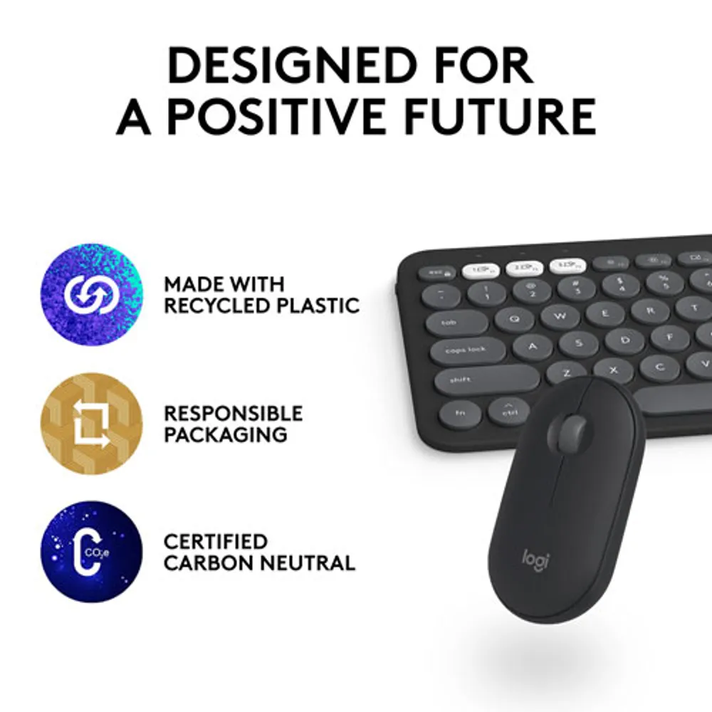 Logitech Pebble 2 Bluetooth Optical Ergonomic Keyboard & Mouse Combo for Mac