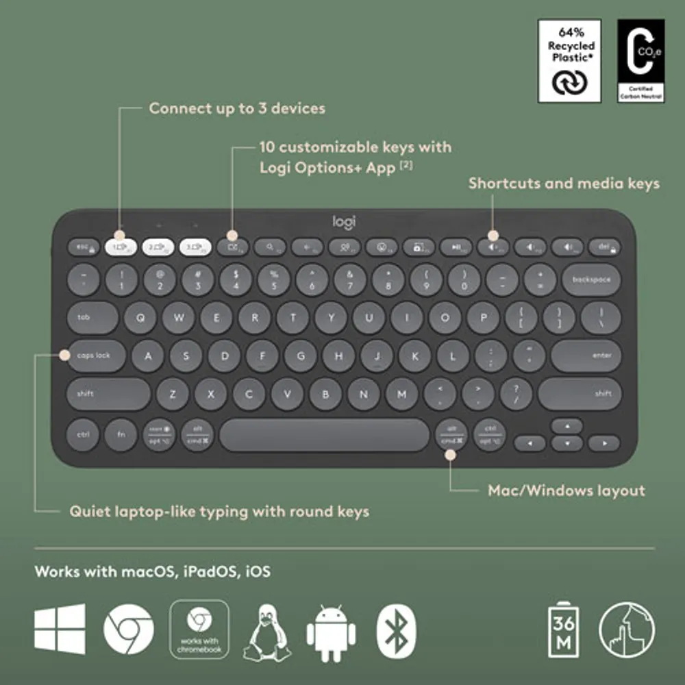 Logitech K380s Wireless Slim TKL Keyboard with Customizable Shortcuts - Tonal Graphite