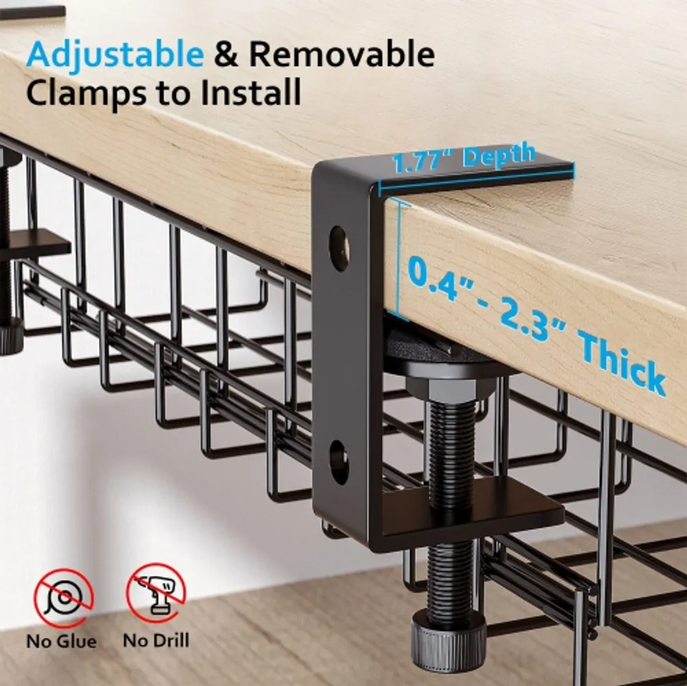 Under Desk 17 inch Cable Management Trays, Power Strip Holders