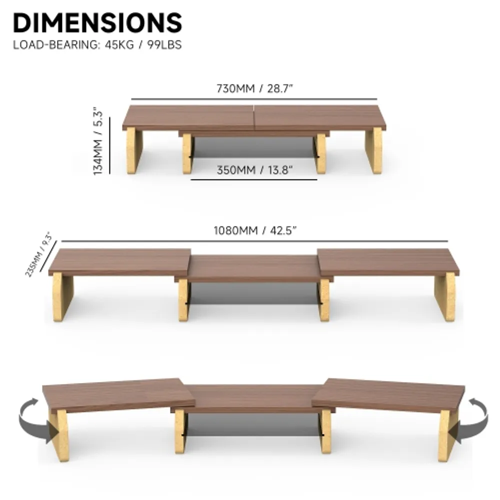 Fenge Dual Monitor Stand, Monitor Stands Riser for 2 monitors, 42.5 Inch  Wood Desk Shelf with Storage Organizer and Cable Management for Office Desk