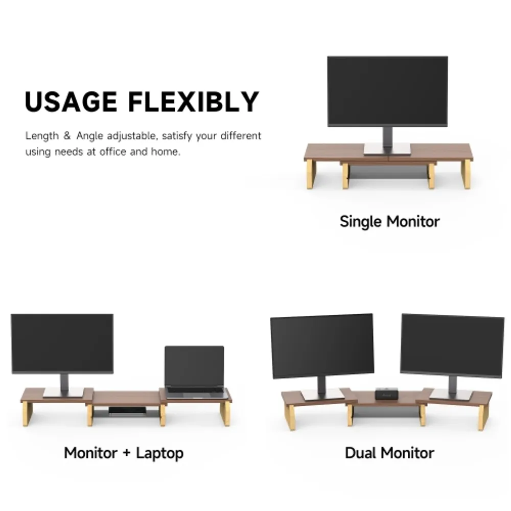 Fenge Dual Monitor Stand, Monitor Stands Riser for 2 monitors, 42.5 Inch  Wood Desk Shelf with Storage Organizer and Cable Management for Office Desk