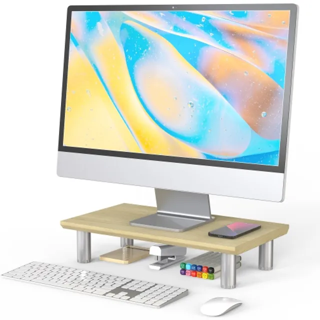 FITUEYES Monitor Stand - Computer Monitor Riser with 16.7 Inch Shelf, Wood  Desktop Stand for Laptop Computer Screen, Desk Organization, Office