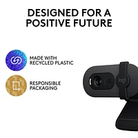 Caméra Web HD intégrale 1080p Brio 100 de Logitech avec microphone intégré - Graphite