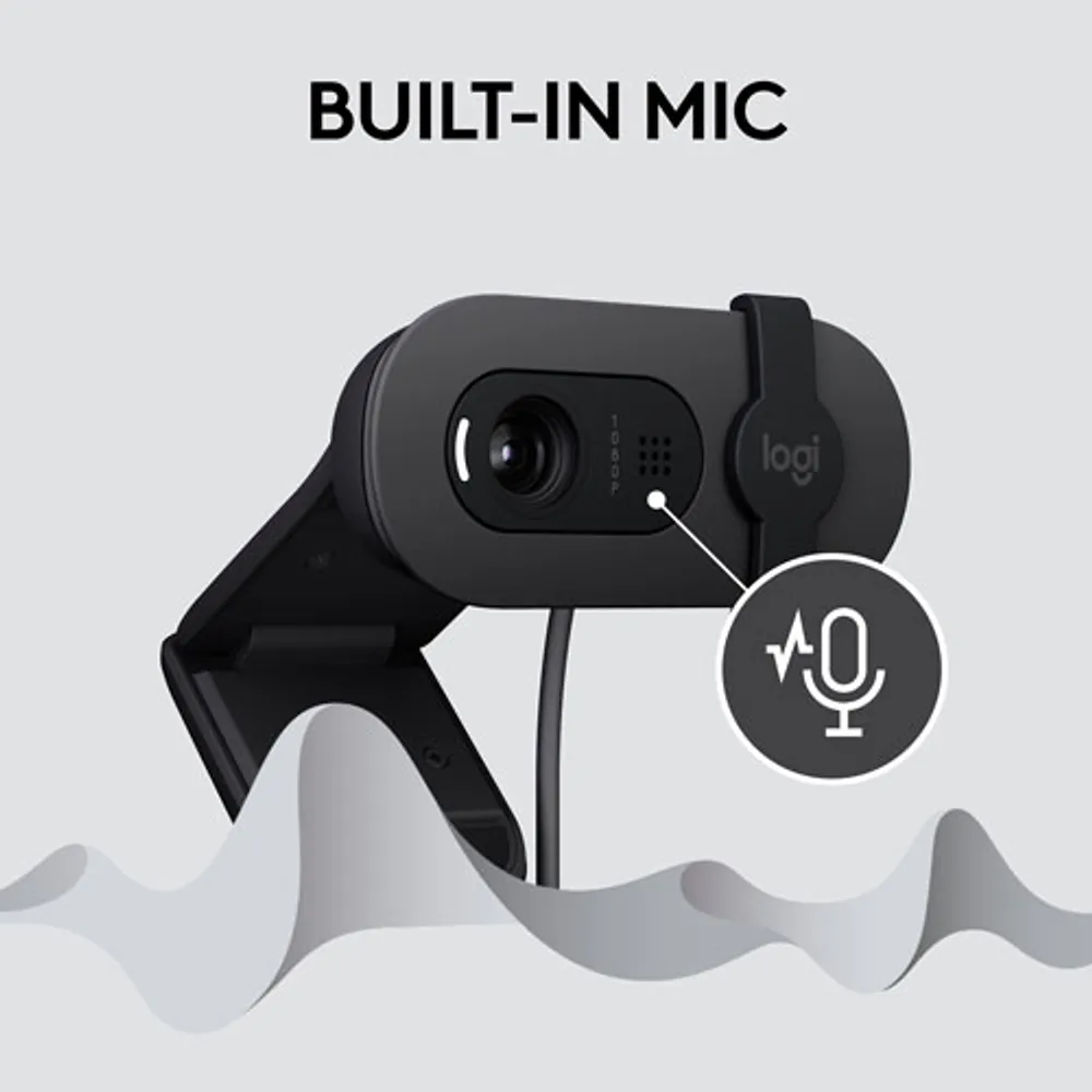 Caméra Web HD intégrale 1080p Brio 100 de Logitech avec microphone intégré - Graphite