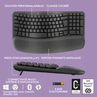 Logitech Wave Keys MK670 Wireless Optical Ergonomic Keyboard & Mouse Combo - Graphite - French