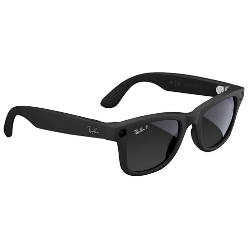 Ray-Ban | Meta Wayfarer Glasses with AI, Photo, Video, Audio & Messaging - Matte Black/Polarized Gradient Graphite - Large