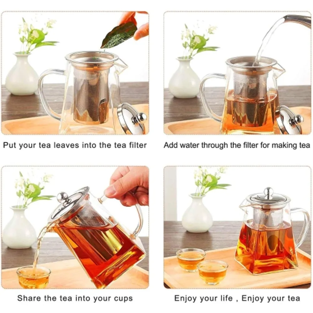BORREY Borosilicate Glass Teapot With Removable Infuser Filter
