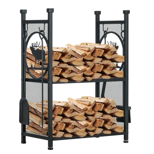 Costway 19'' Firewood Storage Rack Leaf Patterns Firewood Storage