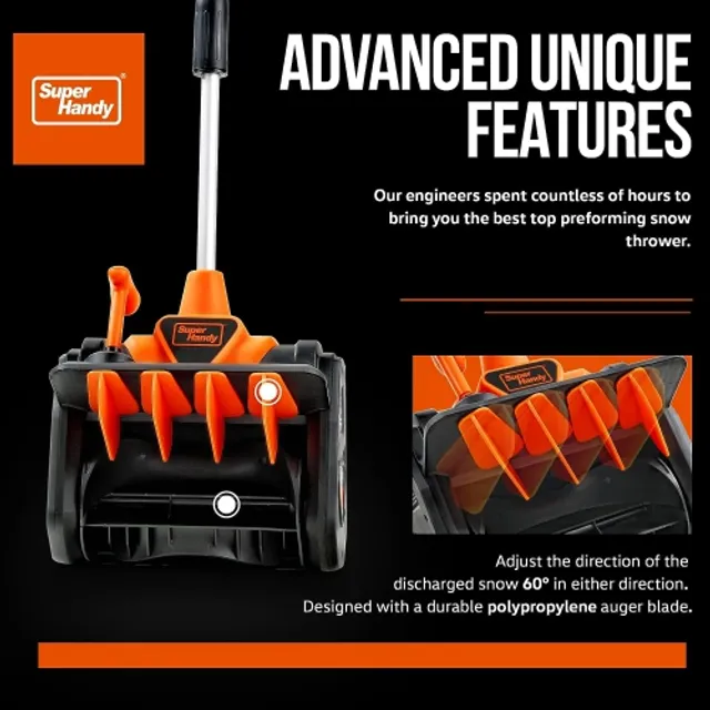 SuperHandy Electric Snow Thrower Adjustable Angle 17 Clearing Width 5.7  Intake Height 23' ft Throw Curved Serrated Blade 48V-2Ah Battery Portable