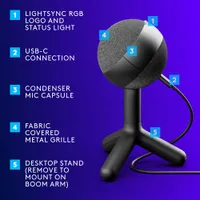 Microphone de jeu USB Yeti Orb à condensateur avec éclairage RVB LIGHTSYNC de Logitech - Noir