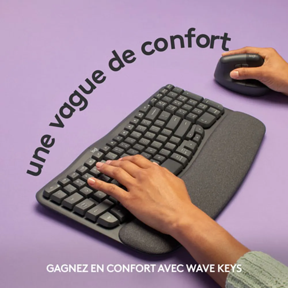 Clavier ergonomique sans fil Wave Keys de Logitech - Graphite