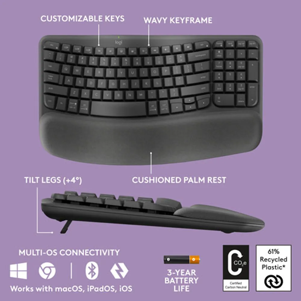 Clavier ergonomique sans fil Wave Keys de Logitech - Graphite