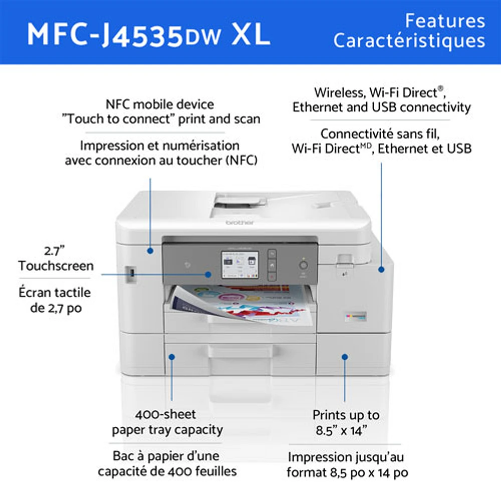 Brother INKvestment Tank Wireless All-In-One Inkjet Printer (MFCJ4535DWXL)