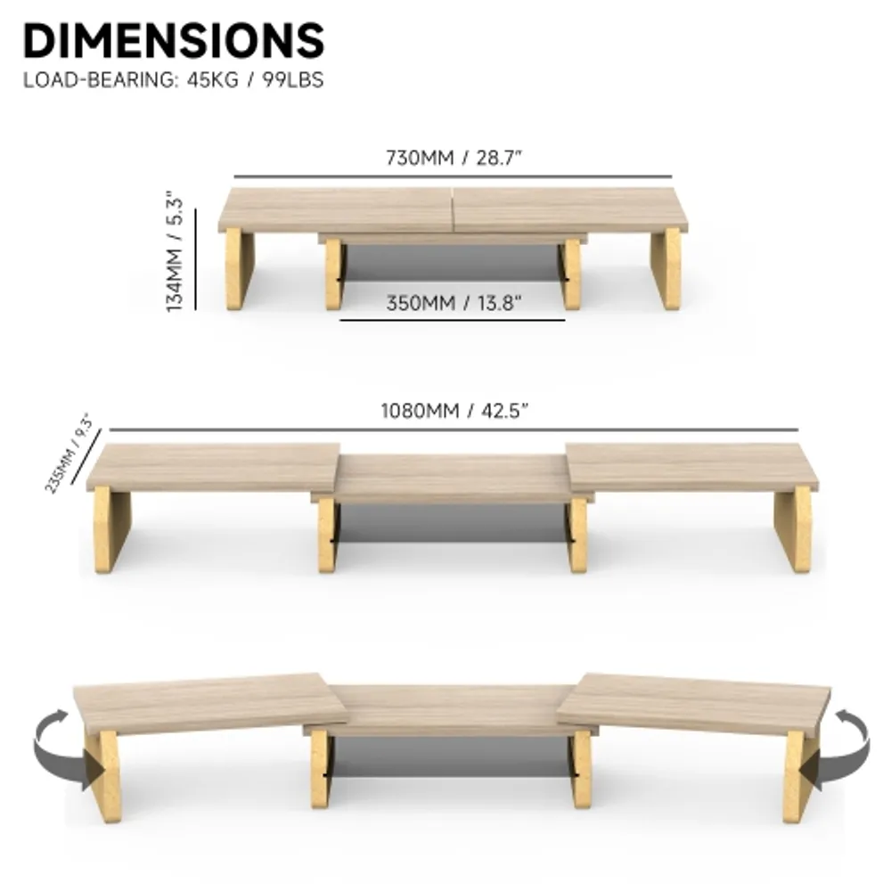 Fenge Dual Monitor Stand, Monitor Stands Riser for 2 monitors, 42.5 Inch  Wood Desk Shelf with Storage Organizer and Cable Management for Office Desk