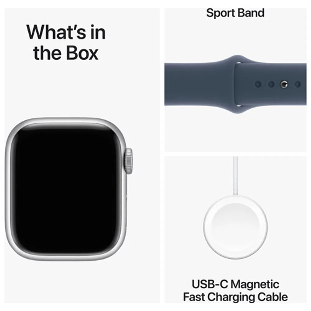 Apple Watch Series 9 (GPS) 41mm Silver Aluminium Case with Storm Blue Sport Band