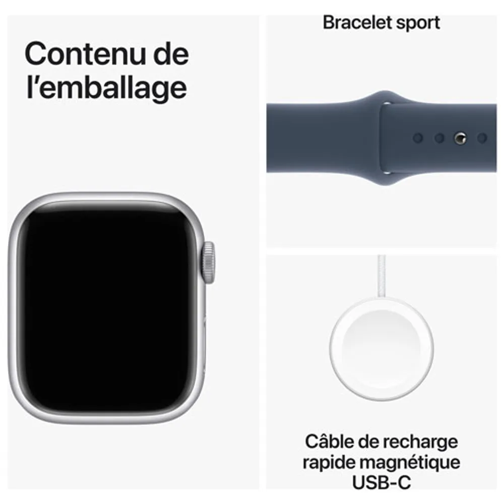 Apple Watch Series 9 (GPS) 41mm Silver Aluminium Case with Storm Blue Sport Band