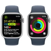 Apple Watch Series 9 (GPS) 41mm Silver Aluminium Case with Storm Blue Sport Band