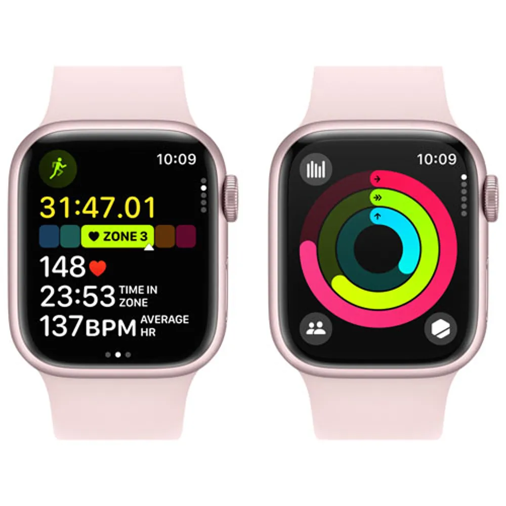 Apple Watch Series 9 (GPS) 41mm Pink Aluminium Case with Pink Sport Band - Small / Medium 130-180mm