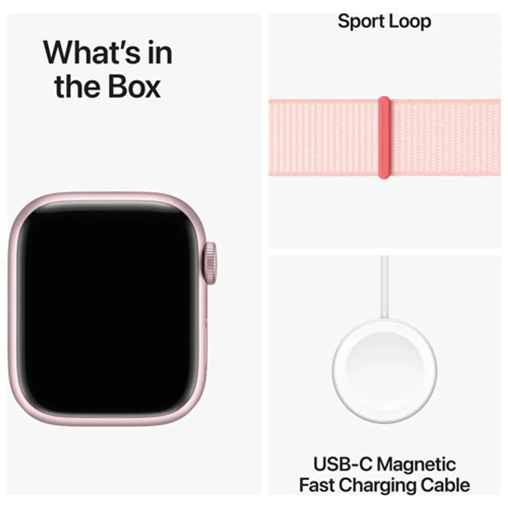 Apple Watch Series 9 (GPS) 41mm Pink Aluminium Case with Light Pink Sport Loop - Small