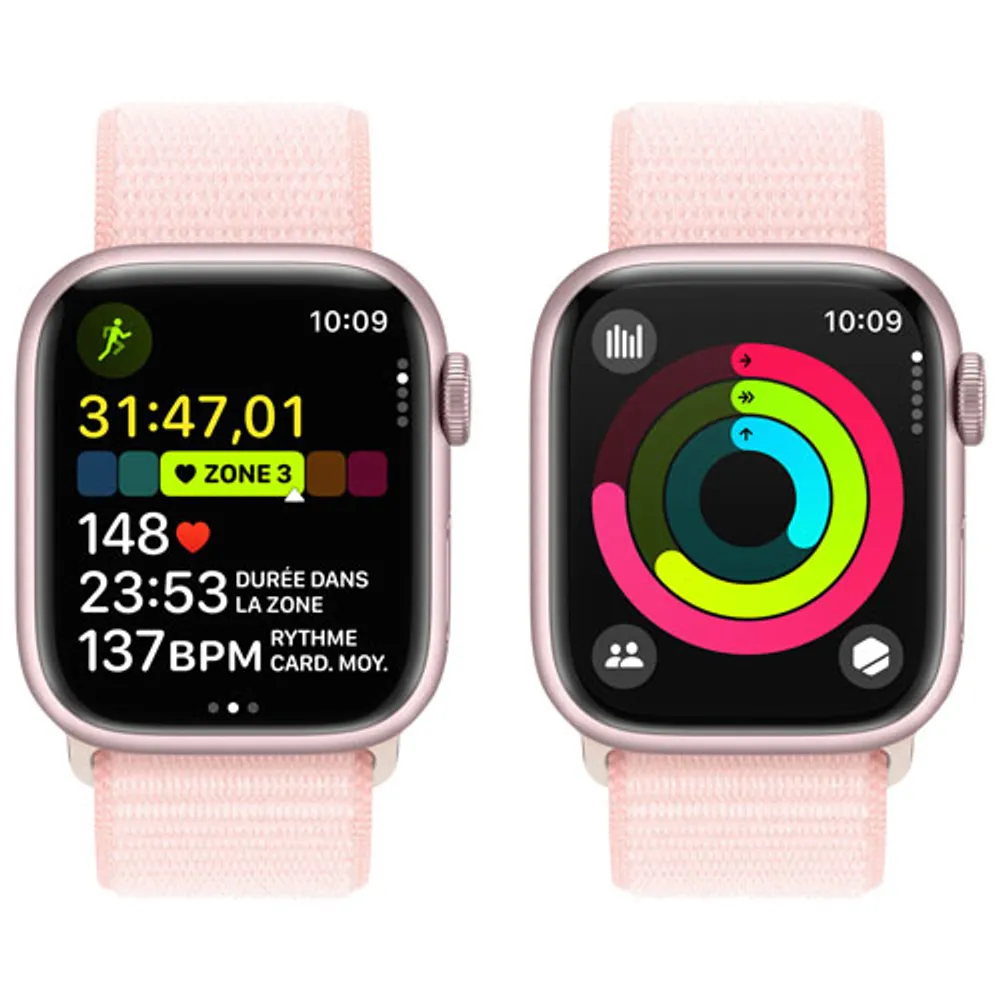 Apple Watch Series 9 (GPS) 41mm Pink Aluminium Case with Light Pink Sport Loop - Small