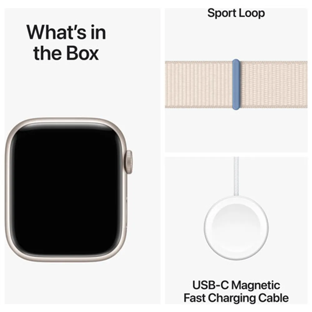 Apple Watch Series 9 (GPS) 45mm Starlight Aluminium Case with Starlight Sport Band - Medium / Large 160-210mm