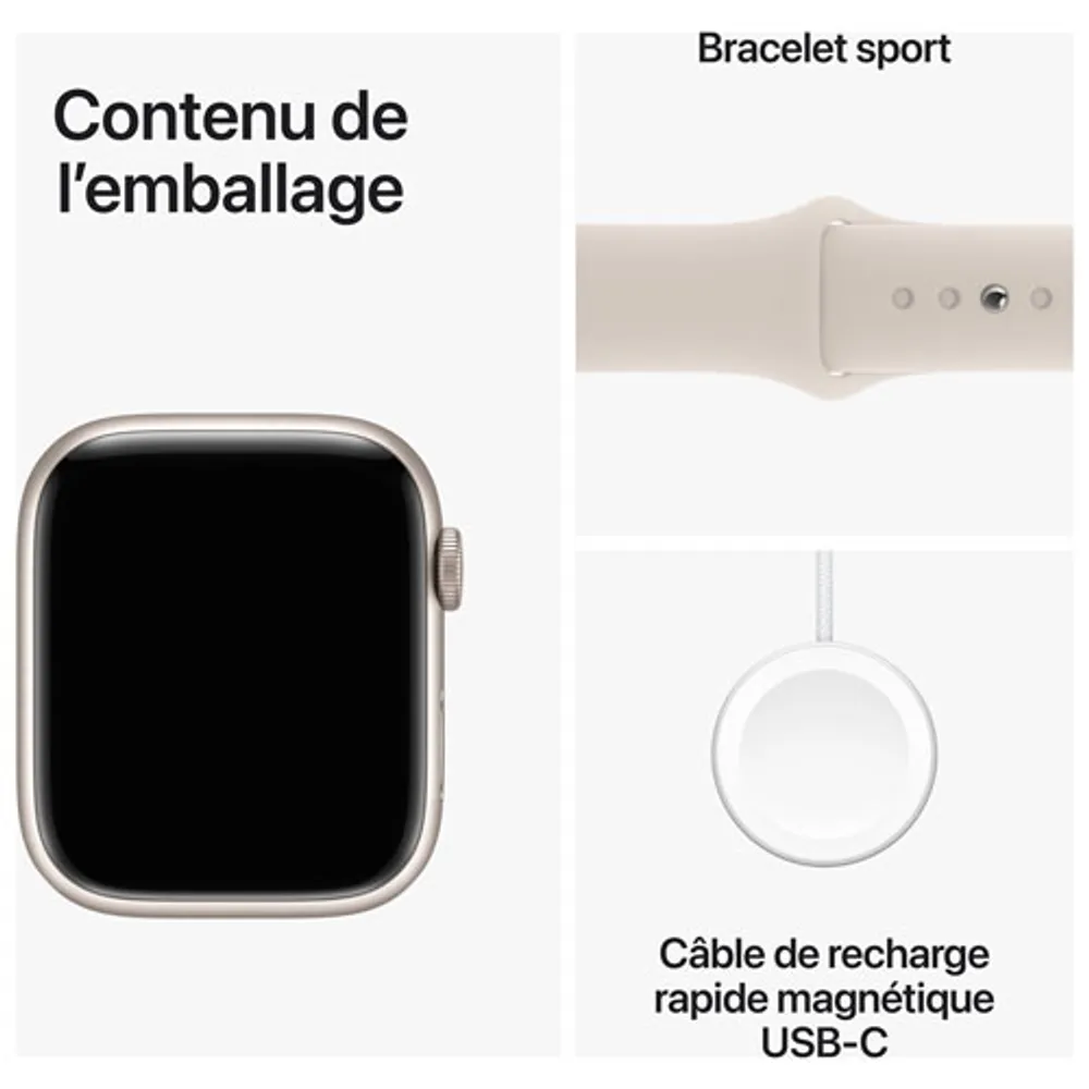 Apple Watch Series 9 (GPS) 45mm Starlight Aluminium Case with Starlight Sport Band - Medium / Large 160-210mm