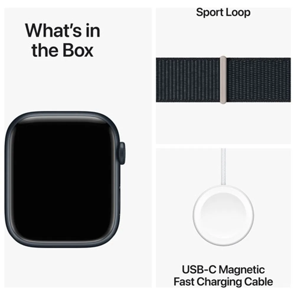 Apple Watch Series 9 (GPS) 45mm Midnight Aluminium Case with Midnight Sport Loop - Small