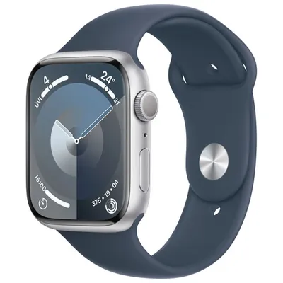 Apple Watch Series 9 (GPS) 45mm Silver Aluminium Case with Storm Blue Sport Band