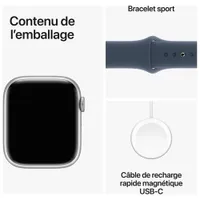 Apple Watch Series 9 (GPS) 45mm Silver Aluminium Case with Storm Blue Sport Band