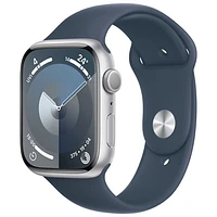 Apple Watch Series 9 (GPS) 45mm Silver Aluminium Case with Storm Blue Sport Band - Medium / Large 160-210mm