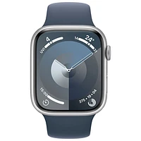 Apple Watch Series 9 (GPS) 45mm Silver Aluminium Case with Storm Blue Sport Band - Medium / Large 160-210mm