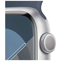 Apple Watch Series 9 (GPS) 45mm Silver Aluminium Case with Storm Blue Sport Band - Medium / Large 160-210mm