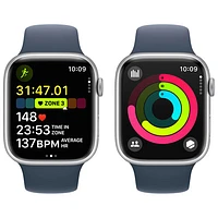 Apple Watch Series 9 (GPS) 45mm Silver Aluminium Case with Storm Blue Sport Band - Medium / Large 160-210mm