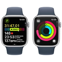 Apple Watch Series 9 (GPS) 45mm Silver Aluminium Case with Storm Blue Sport Band - Medium / Large 160-210mm