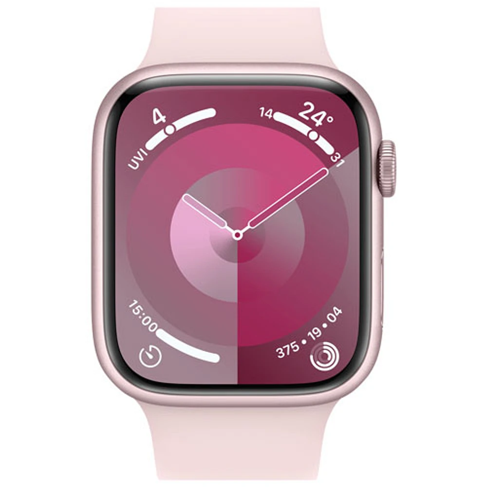 Apple Watch Series 9 (GPS) 45mm Pink Aluminium Case with Pink Sport Band - Medium / Large 160-210mm